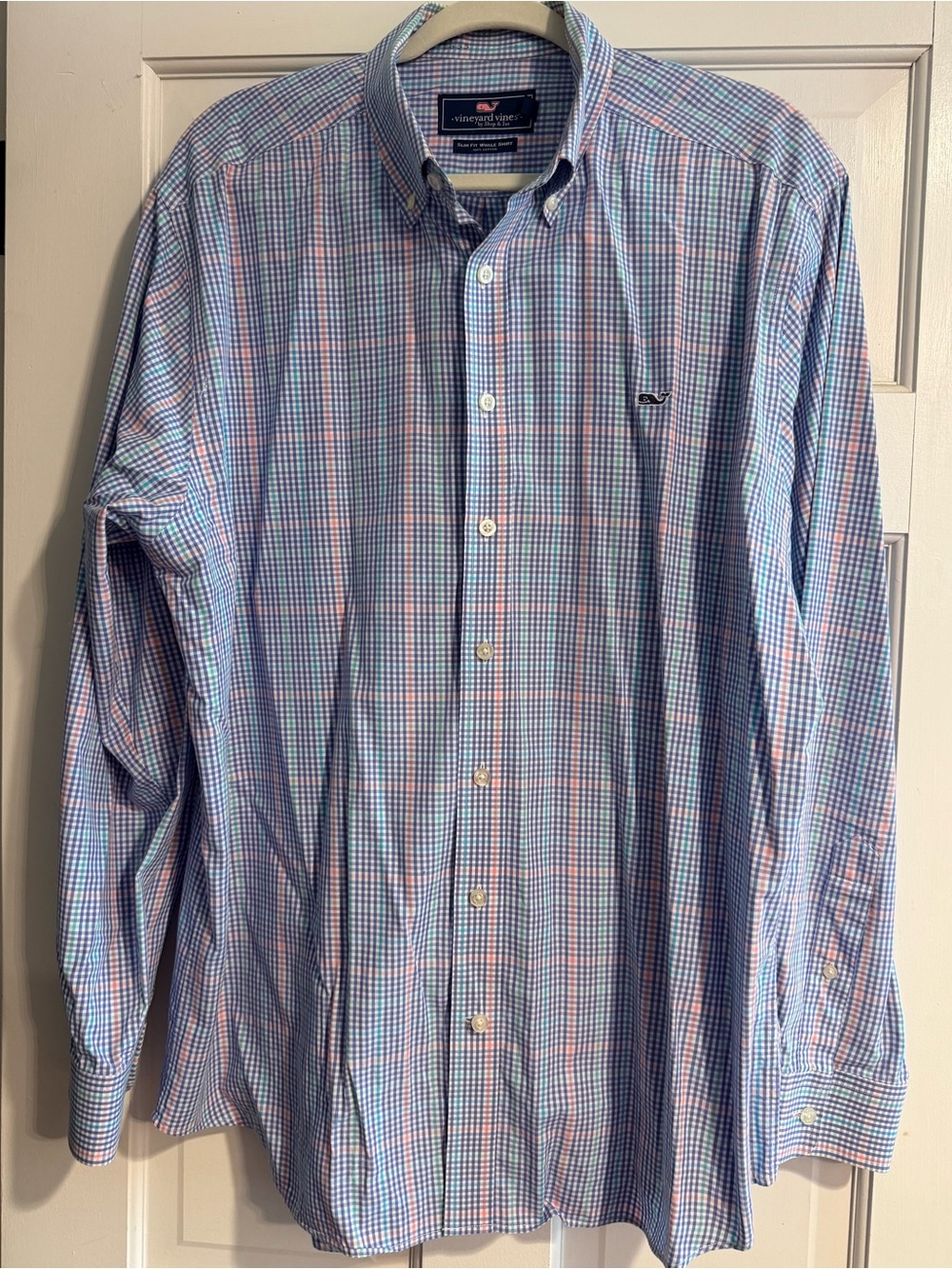 Vineyard Vines Men's Light Blue and Pink Check Button-Down Shirt